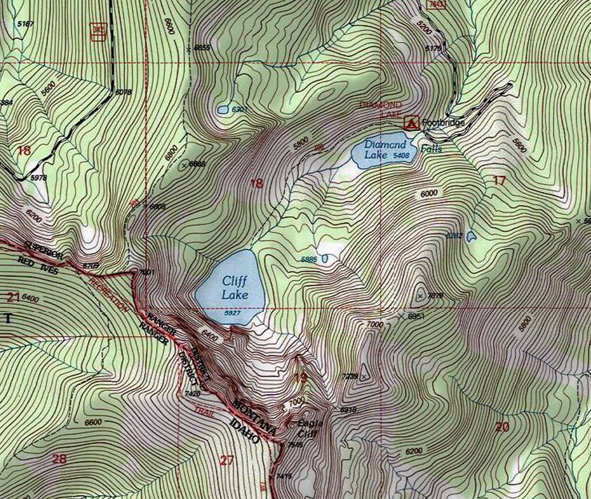 Cliff & Diamond Lake Topo