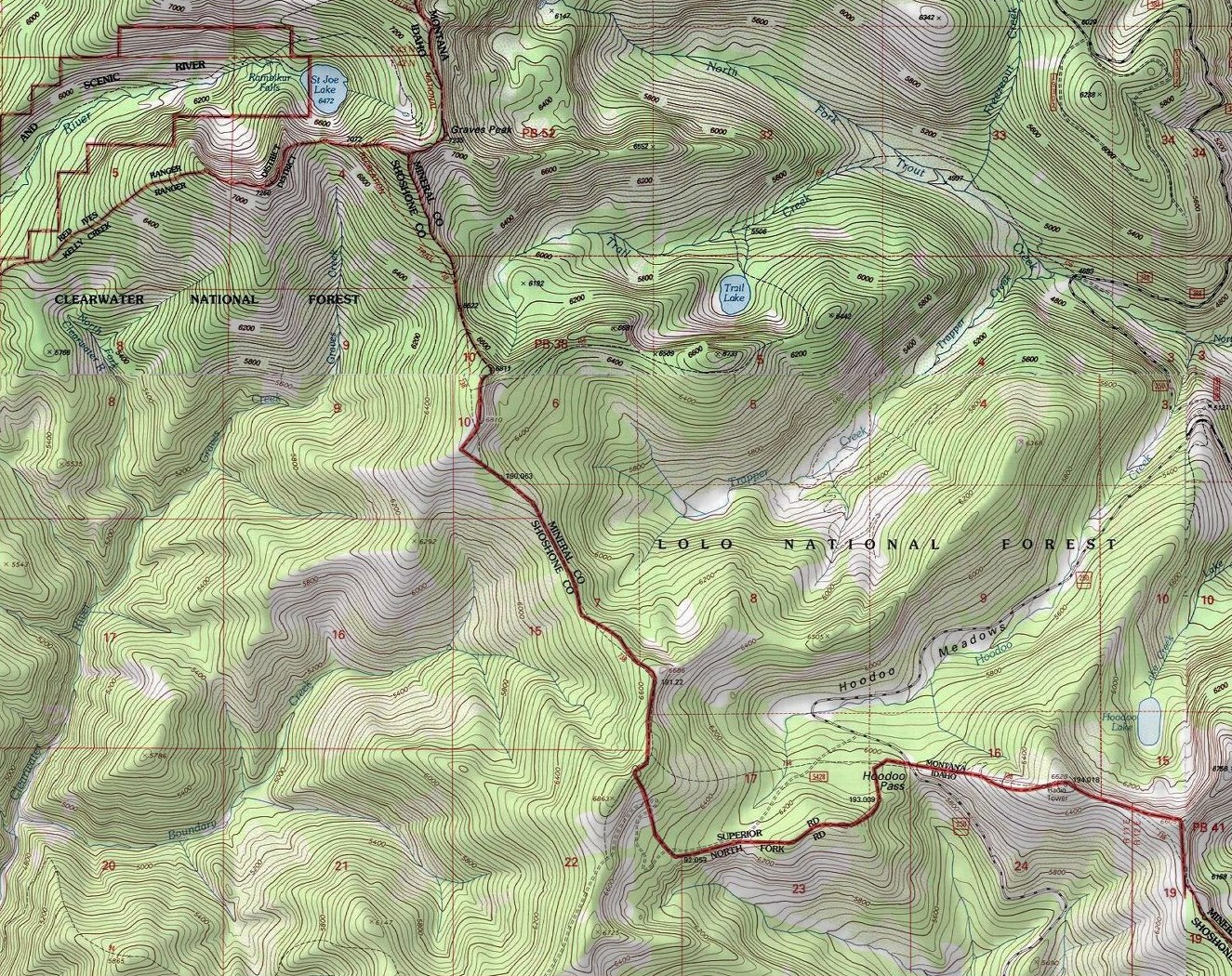 Cedar to Trout Topo Map S